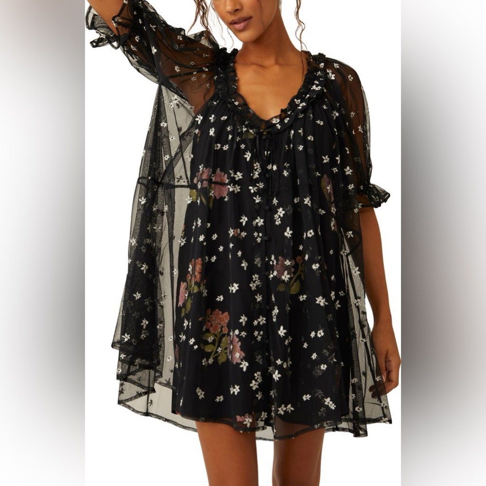 Free People Floral Black Sheer Dress